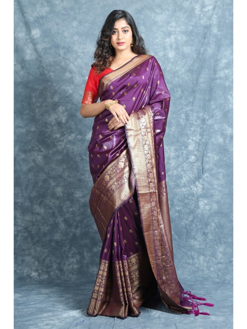 

Charukriti Purple & Gold-Toned Woven Design Pure Silk Saree