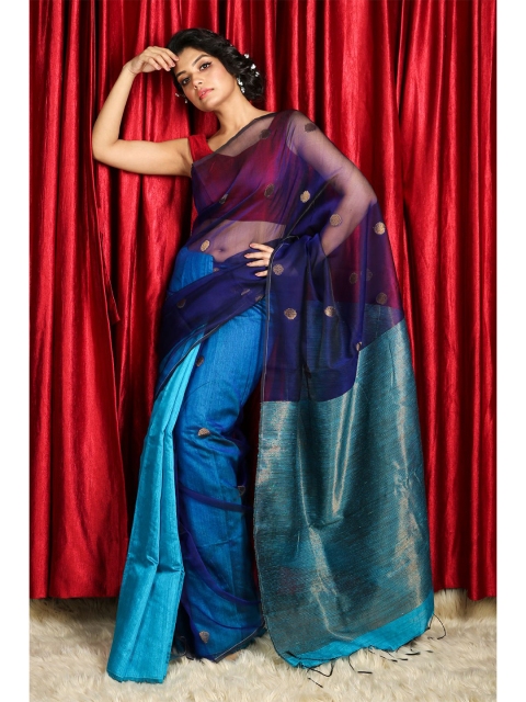 

Charukriti Blue & Navy Blue Woven Design Pure Silk Saree