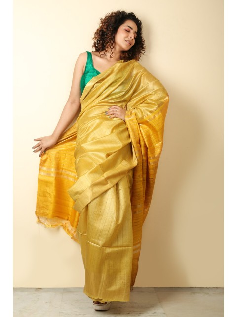 

Charukriti Yellow Woven Design Pure Silk Saree