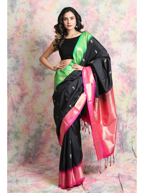 

Charukriti Black & Green Ethnic Motifs Zari Pure Silk Saree