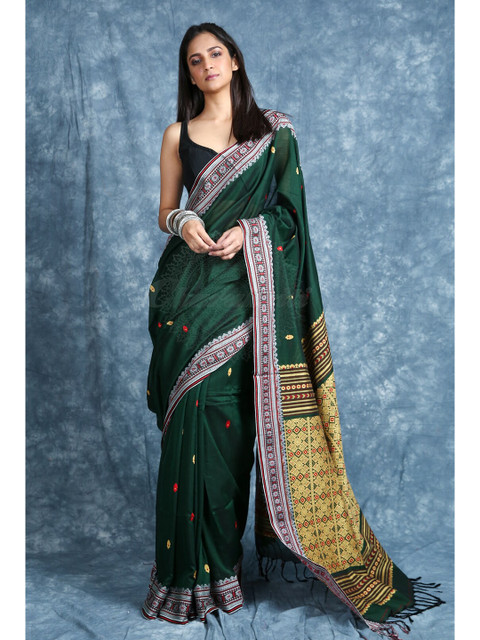 

Charukriti Green & Red Ethnic Motifs Saree