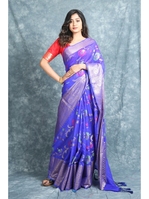 

Charukriti Purple & Gold-Toned Woven Design Zari Pure Silk Saree