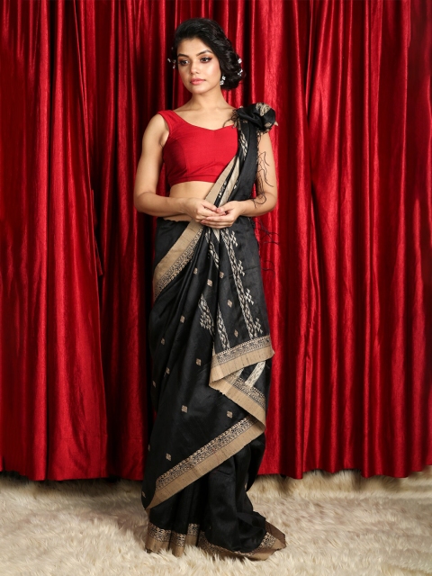 

Charukriti Black & Gold-Toned Woven Design Pure Silk Saree