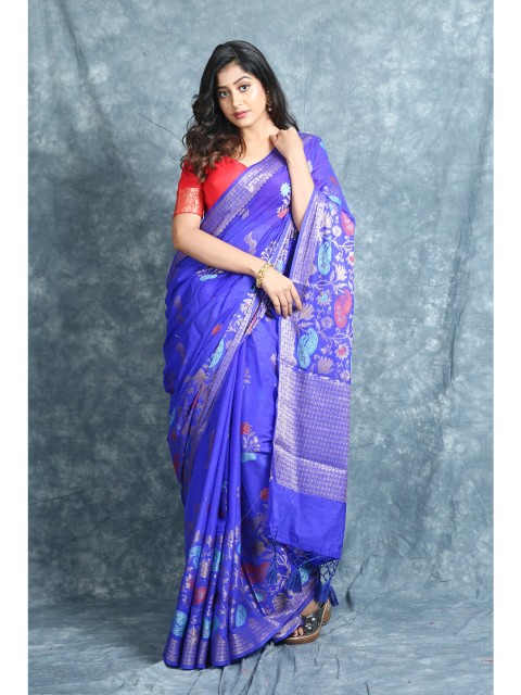 

Charukriti Blue & Red Woven Design Zari Pure Silk Saree