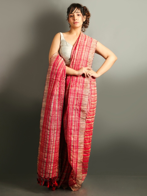 

Charukriti Beige & Magenta Woven Design Pure Silk Saree