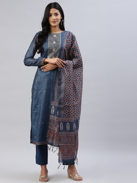 

Readiprint Fashions Teal Blue & Beige Embellished Unstitched Dress Material