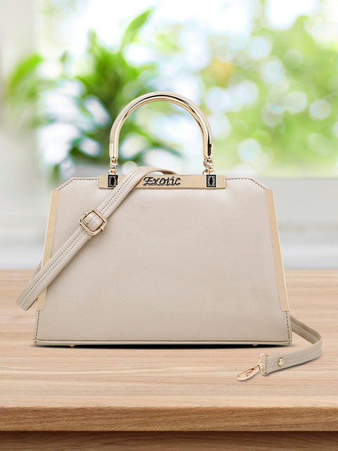 

Exotic Gold-Toned & Beige PU Structured Handheld Bag