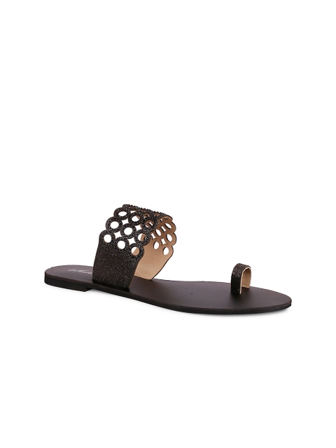 

Women Black Laser Cut One Toe Flats