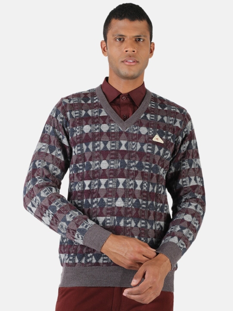 

Monte Carlo Men Brown & Grey Geometric Printed Pullover