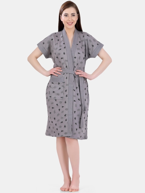 

POPLINS Women Grey Printed Bath Robe