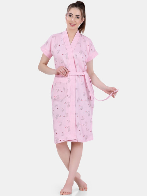 

POPLINS Women Pink Printed Bath Robe