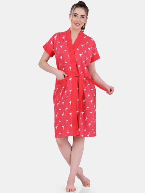 

POPLINS Women Red & White Printed Regular-fit Bath Robe
