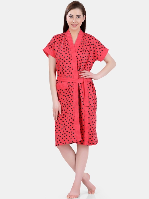 

POPLINS Women Red & Black Printed Bath Robe