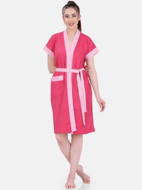

POPLINS Women Pink Solid Terry Bath Robe