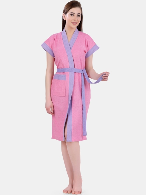 

POPLINS Women Pink & Purple Solid Bathrobe