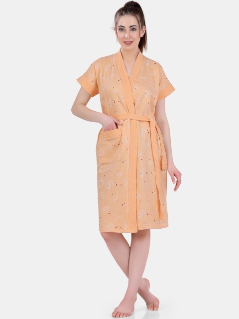 

POPLINS Women Peach-Coloured & Red Printed Bath Robe