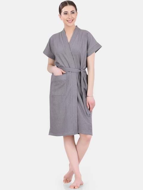 

POPLINS Women Grey Solid Regular-fit Bathrobe