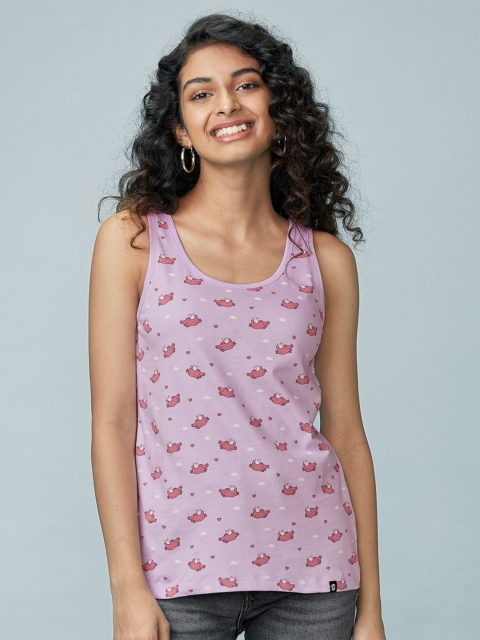 

The Souled Store Women Pink Cotton Printed Tank Top