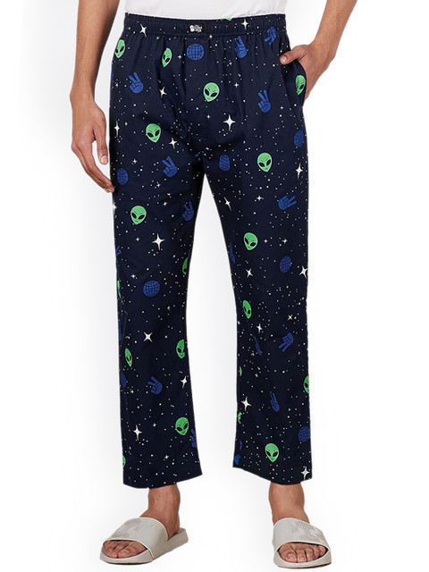 

The Souled Store Men Blue & Green Alien Printed Cotton Lounge Pants