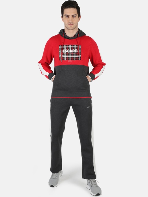 

Monte Carlo Men Red & Grey Solid Hooded Tracksuit