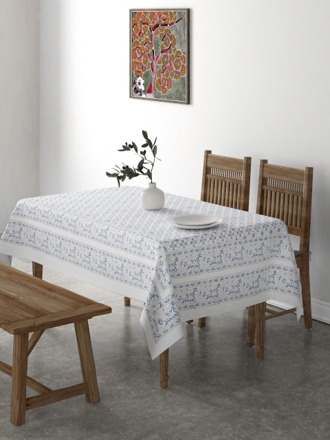 

EK BY EKTA KAPOOR White & Blue Ethnic Motifs Printed Cotton Table Cloth