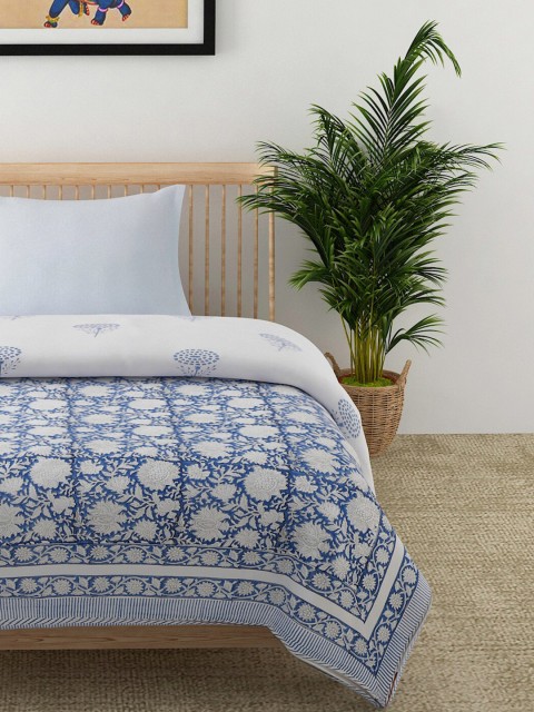 

EK Blue & White 120 GSM Single Bed Floral Summer Dohar
