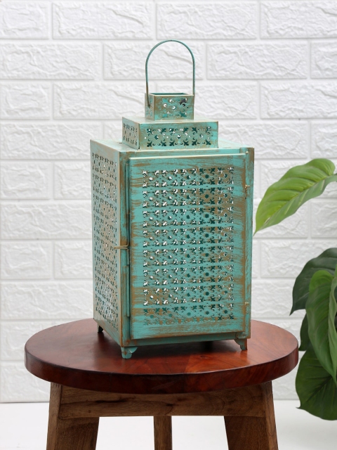 

EK Teal Green Jaali Brass Ware Lantern