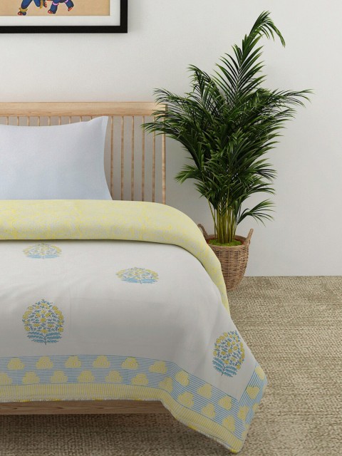 

EK BY EKTA KAPOOR White & Blue Ethnic Motifs Printed Summer 120 GSM Single Bed Dohar
