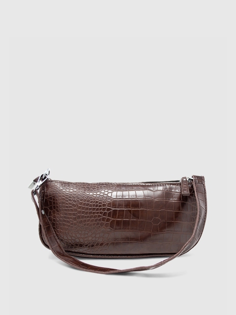 

LYKKEIN Brown Textured Half Moon Sling Baguette Bag