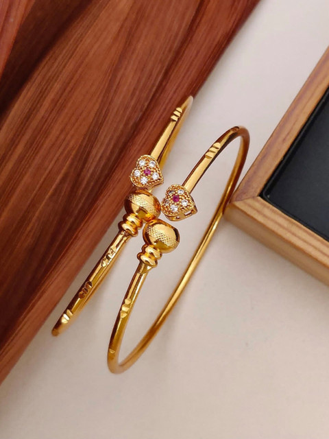 

Shining Diva Set Of 2 Gold-Plated White Stone-Studded Adjustable Bangles