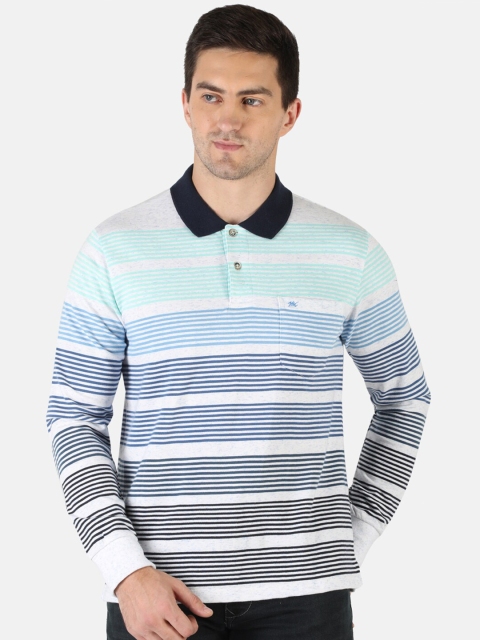 

Monte Carlo Men Grey & Navy Blue Striped Polo Collar Pockets T-shirt