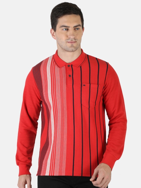 

Monte Carlo Men Orange & White Striped Polo Collar Pockets T-shirt
