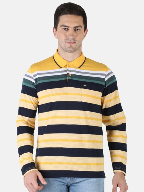 

Monte Carlo Men Yellow & Navy Blue Striped Polo Collar Pockets T-shirt