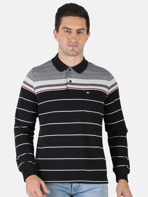 

Monte Carlo Men Black & Grey Striped Polo Collar Pockets T-shirt