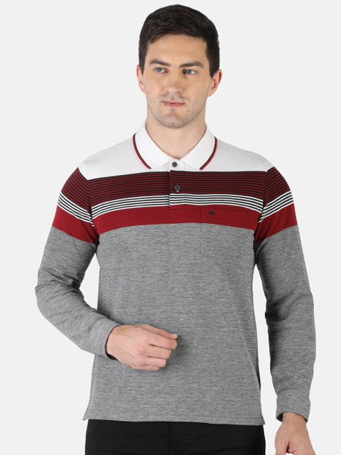 

Monte Carlo Men Red & Grey Striped Polo Collar Regular Fit T-shirt