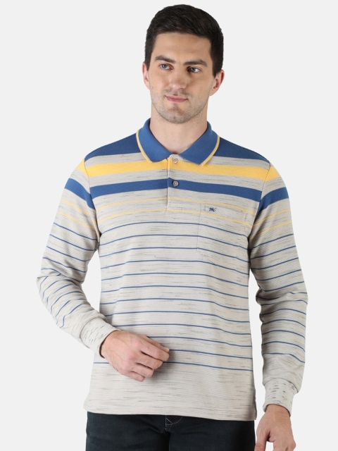 

Monte Carlo Men Green Striped Henley Neck Pockets T-shirt