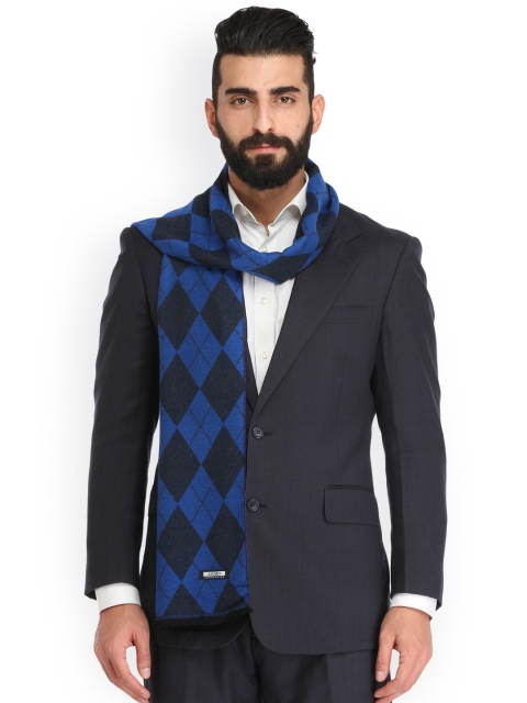 

Alvaro Castagnino Navy Checked Muffler, Navy blue