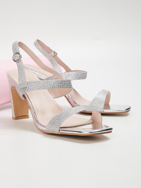 

Melange by Lifestyle Silver-Toned Embellished Sandals