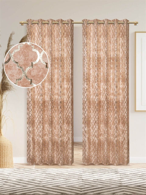 

DREAM WEAVERZ Camel Brown Set Of 2 Geometric Room Darkening Long Door Curtains