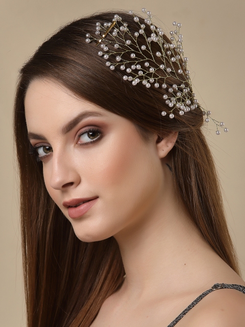 

PANASH Women Gold-Toned & White Beaded Hair Accessory