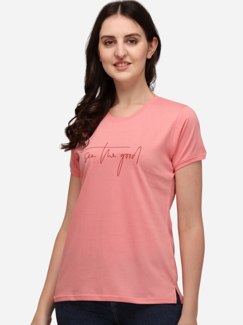 

Lenissa Women Pink Typography Printed Bio Finish T-shirt