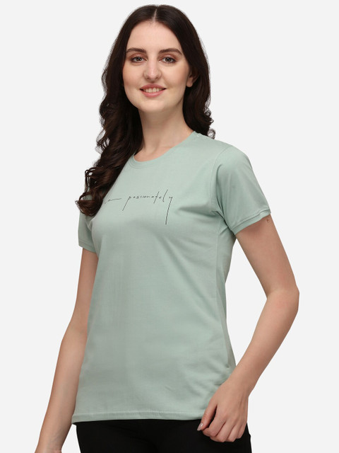

Lenissa Women Green Solid Bio Finish Relaxed Fit Pure Cotton T-shirt