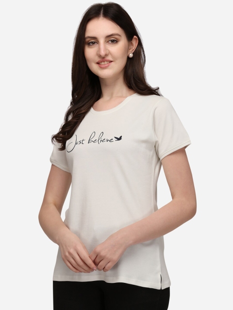 

Lenissa Women White Typography Round Neck Bio Finish Outdoor Pure Cotton T-shirt
