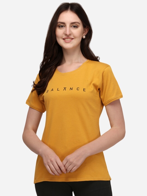 

Lenissa Women Mustard Typography Printed Bio Finish Pure Cotton T-shirt