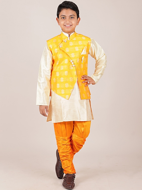 

Pothys Boys Orange & Cream Printed Sherwani Set