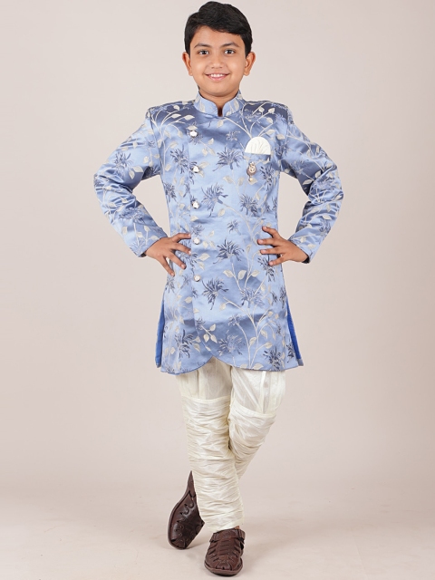 

Pothys Boys Blue & Cream-Coloured Printed Jacquard Sherwani Set