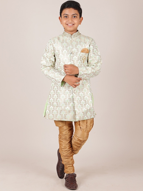

Pothys Boys Green & Khaki Printed Jacquard Sherwani Set