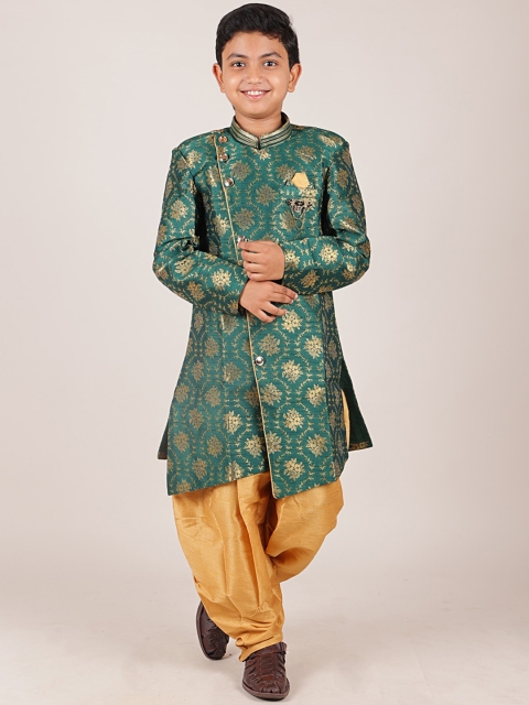 

Pothys Boys Green & Khaki Brown Woven Design Sherwani