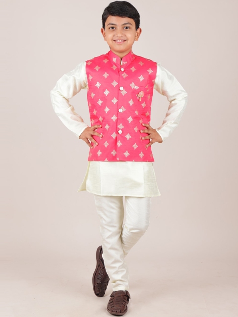 

Pothys Boys Pink & Cream Printed Jacquard Sherwani Set