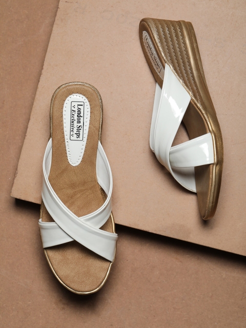 

LONDON STEPS White Colourblocked Block Sandals with Tassels